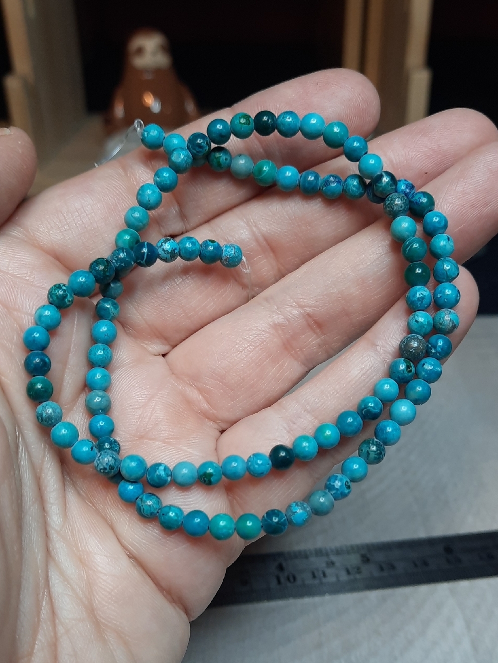 4mm Dyed Jasper Bead Strand – 15” – Beautiful Blue/Teal Tones #10